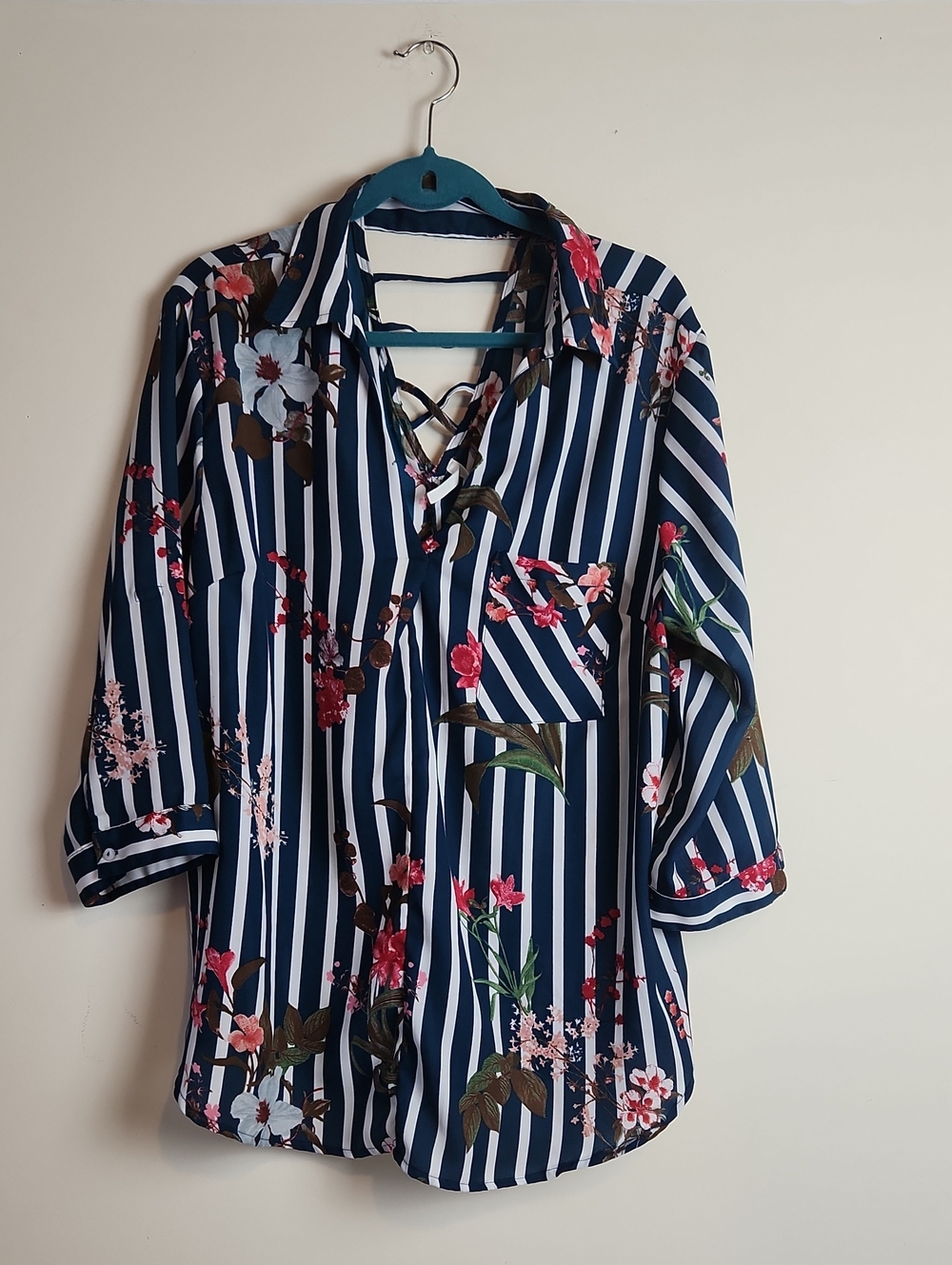 Live 4 Truth Teal & White Striped Floral Top 2x Back Detail